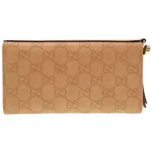 未使用 グッチ 323396 グッチシマ レザー ベージュ 2つ折り長財布 財布 0053【中古】GUCCI