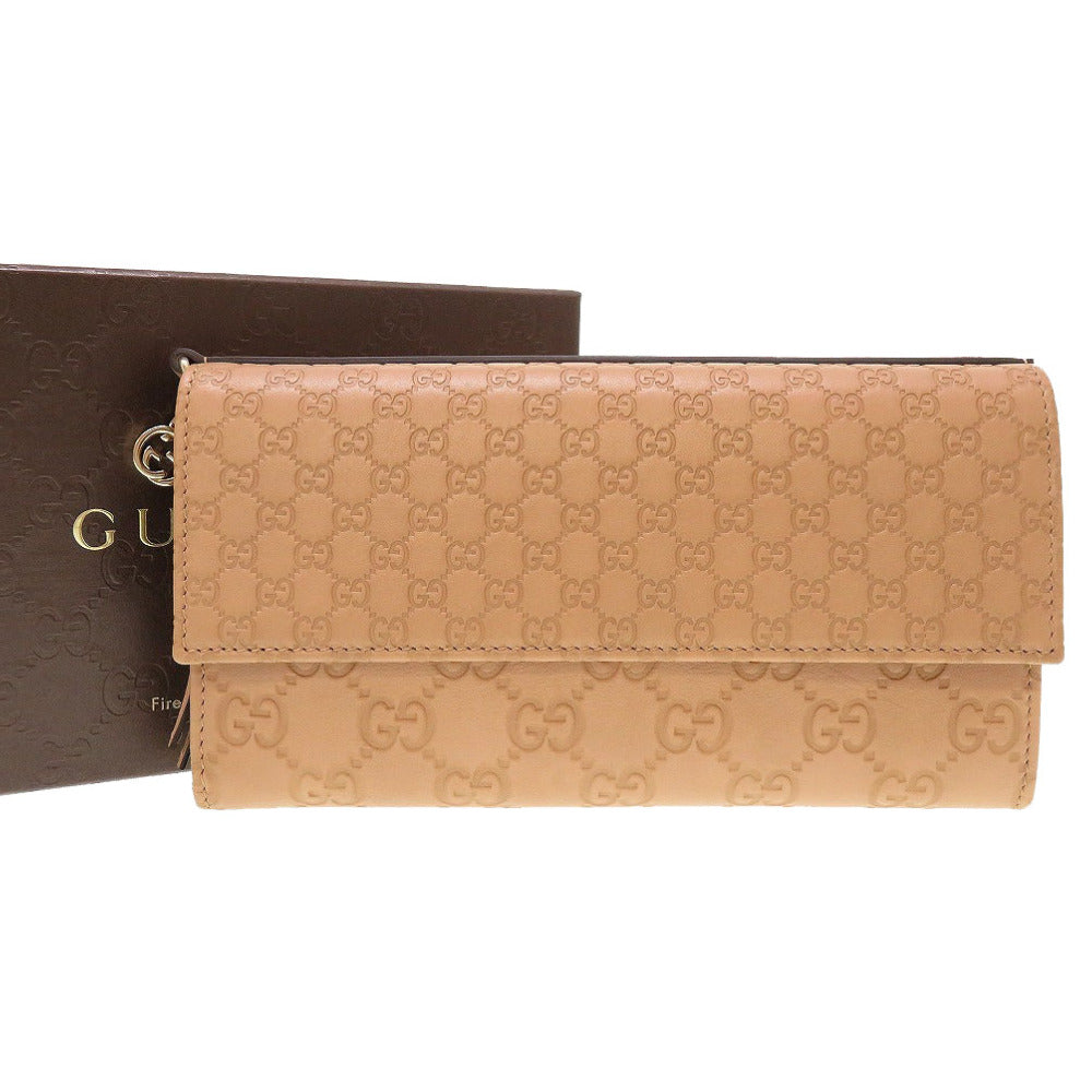 未使用 グッチ 323396 グッチシマ レザー ベージュ 2つ折り長財布 財布 0053【中古】GUCCI