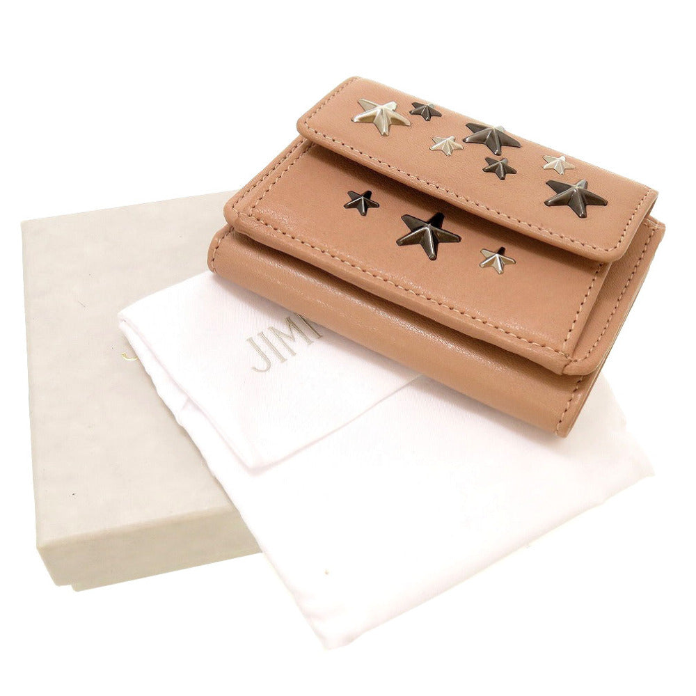 新品同様 ジミーチュウ コンパクトウォレット スタースタッズ レザー ピンクベージュ 3つ折り財布 財布 0054【中古】JIMMY CHOO