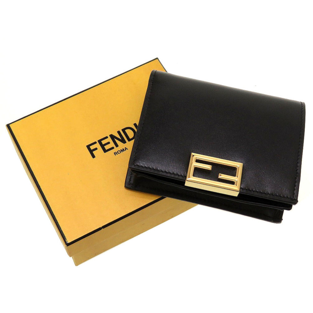 新品 フェンディ 8M0420 コンパクトウォレット レザー ブラック 黒 2つ折り財布 財布 0055【中古】FENDI