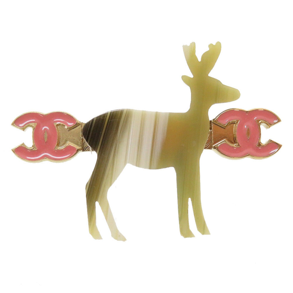 新品同様 シャネル トナカイ モチーフ ココマーク メタル ベージュ ピンク ブローチ 0058【中古】CHANEL