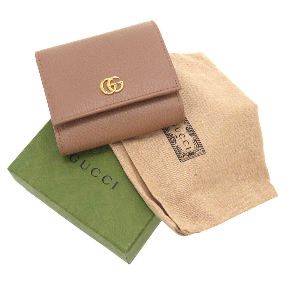 未使用 グッチ GGマーモント レザー ピンク ゴールド金具 598587 二つ折り財布 財布 0064 【中古】 GUCCI