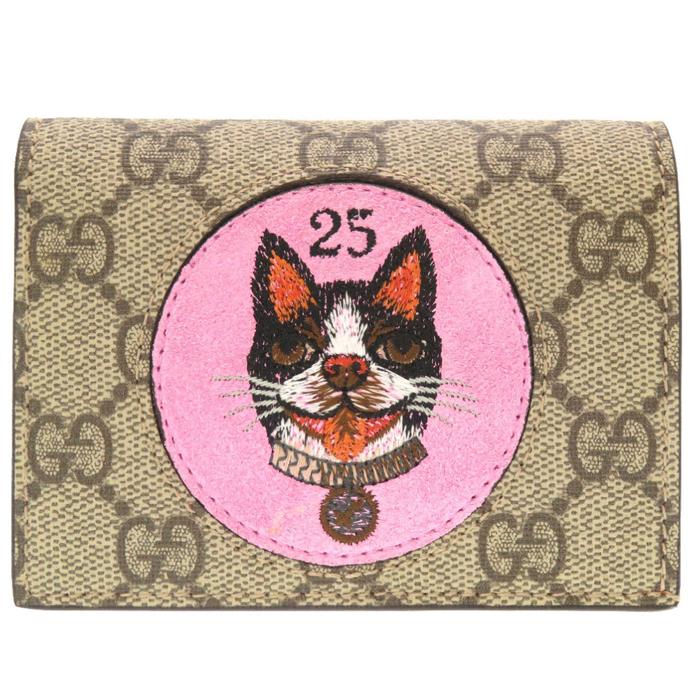 未使用 グッチ GGスプリーム ボスコ アップリケ 506277 ベージュ レッド 二つ折り財布 財布 0065 【中古】 GUCCI