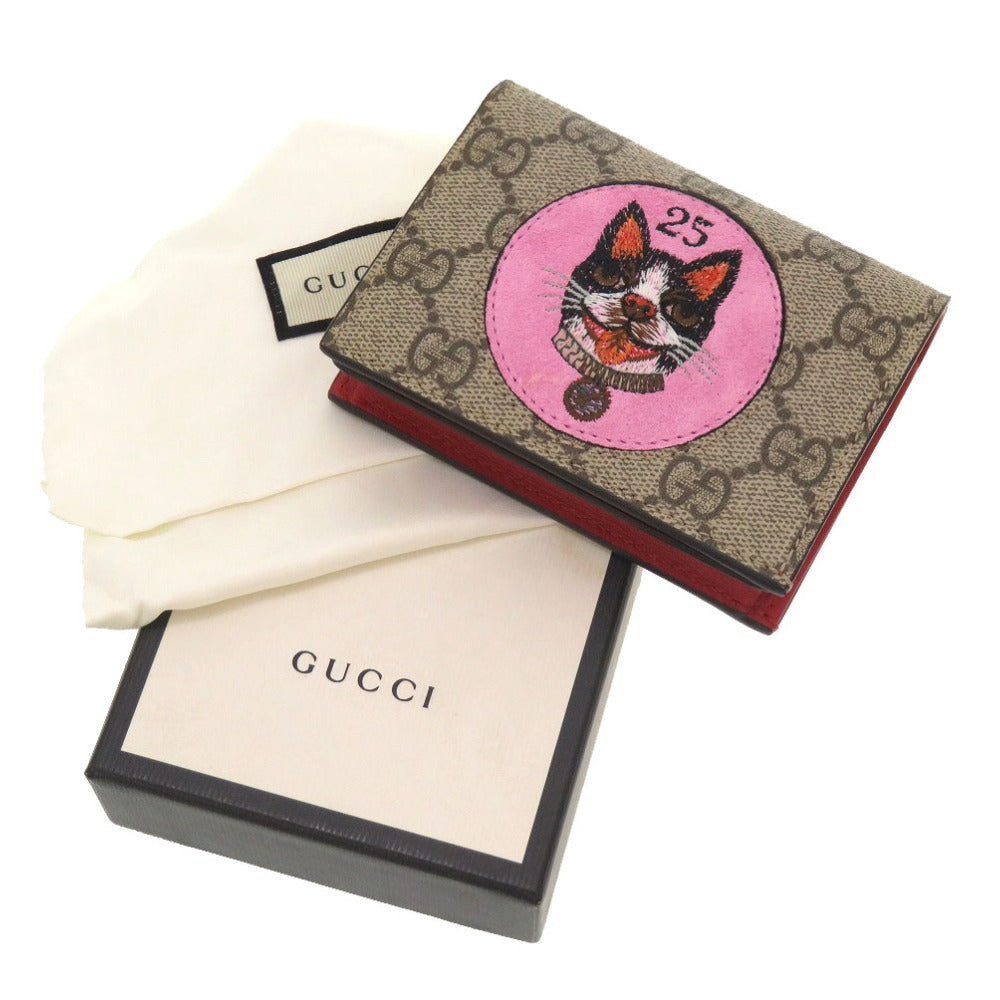 未使用 グッチ GGスプリーム ボスコ アップリケ 506277 ベージュ レッド 二つ折り財布 財布 0065 【中古】 GUCCI