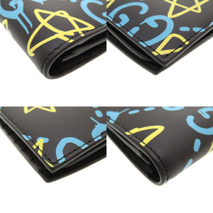 新品同様 グッチ ゴースト GHOST レザー ブラック ブルー イエロー 448466 長財布 財布 黒 0067 【中古】 GUCCI メンズ