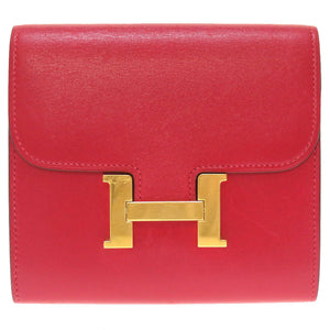 エルメス コンスタンス コンパクト ヴォータデラクト ルージュカザック ゴールド金具 C刻印(2018年製) コンパクトウォレット 財布 赤 0072 【中古】 HERMES