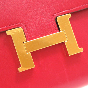 エルメス コンスタンス コンパクト ヴォータデラクト ルージュカザック ゴールド金具 C刻印(2018年製) コンパクトウォレット 財布 赤 0072 【中古】 HERMES