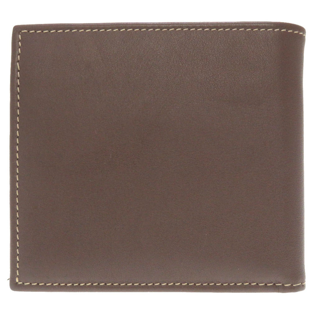 新品同様 ブルガリ レオーニ キャンバス レザー グレー ブラウン 二つ折り財布 財布 茶 0074 【中古】 BVLGARI