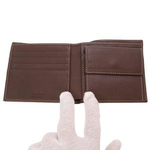 新品同様 ブルガリ レオーニ キャンバス レザー グレー ブラウン 二つ折り財布 財布 茶 0074 【中古】 BVLGARI