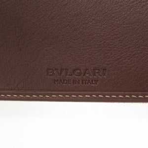 新品同様 ブルガリ レオーニ キャンバス レザー グレー ブラウン 二つ折り財布 財布 茶 0074 【中古】 BVLGARI