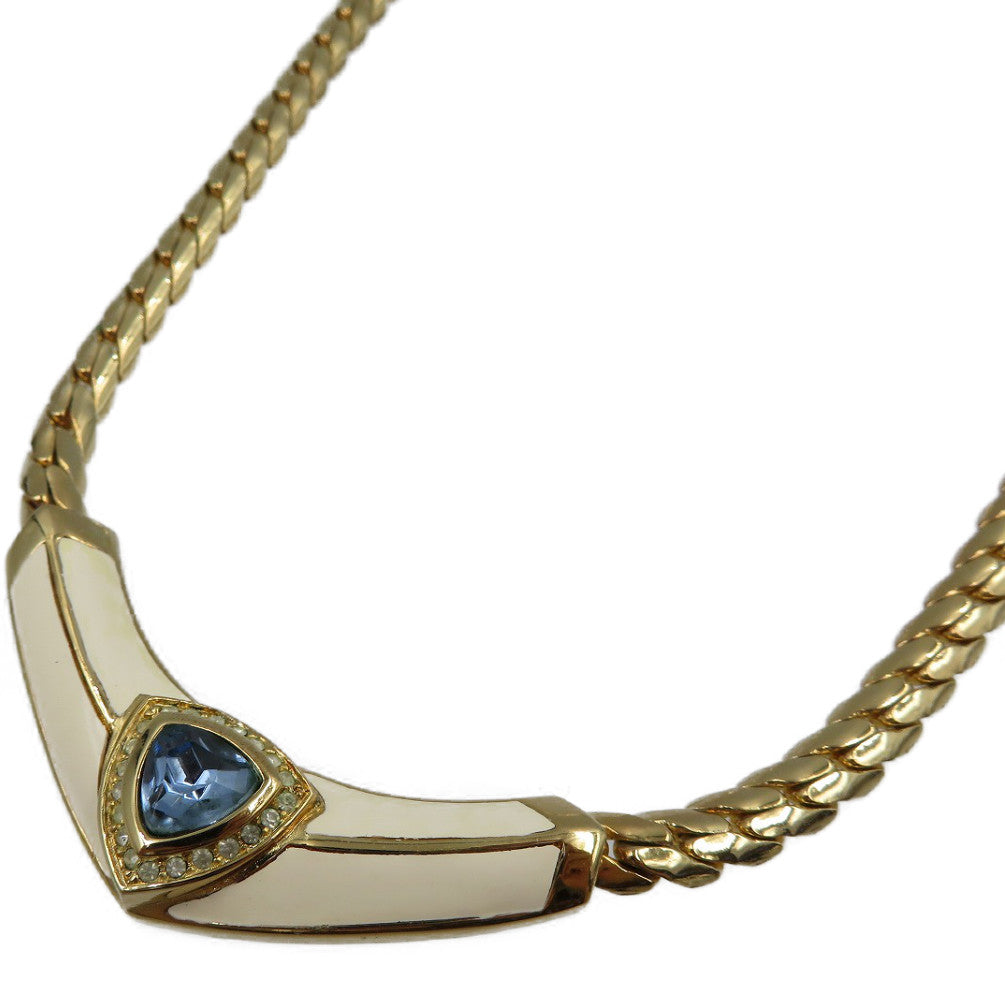 クリスチャンディオール ヴィンテージ メタル ラインストーン ゴールド ホワイト ブルー チョーカー ネックレス 0084【中古】Christian Dior