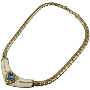 クリスチャンディオール ヴィンテージ メタル ラインストーン ゴールド ホワイト ブルー チョーカー ネックレス 0084【中古】Christian Dior