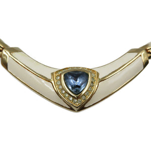 クリスチャンディオール ヴィンテージ メタル ラインストーン ゴールド ホワイト ブルー チョーカー ネックレス 0084【中古】Christian Dior