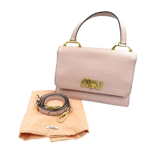 ミュウミュウ マドラス 2WAY ターンロック レザー ゴールド金具 ピンク レッド ショルダーバッグ ハンドバッグ 0093【中古】miumiu