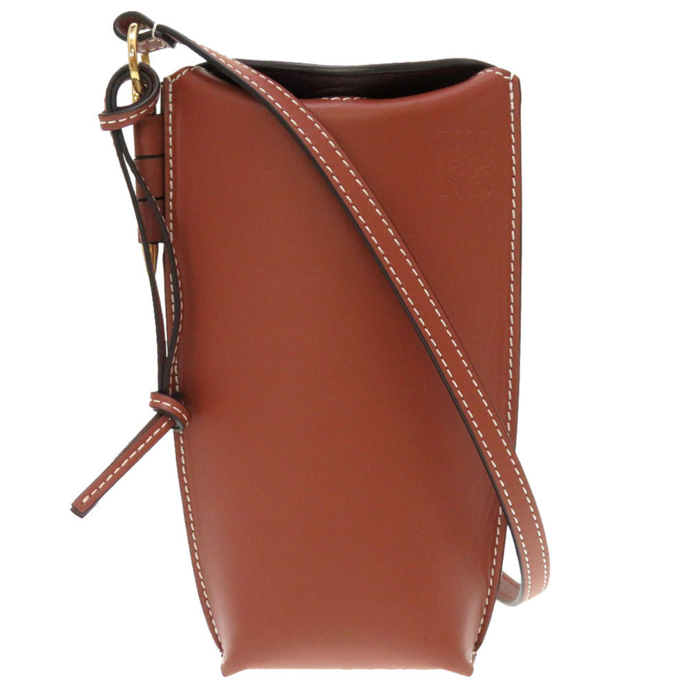 新品同様 ロエベ ゲートポケット レザー ブラウン ゴールド金具 ショルダーバッグ バッグ 茶 0098 【中古】 LOEWE