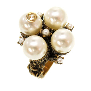 美品 グッチ インターロッキングG 13号 メタル ゴールド フェイクパール リング 指輪 0099【中古】GUCCI