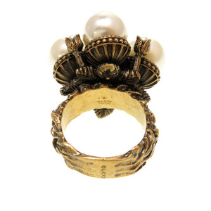 美品 グッチ インターロッキングG 13号 メタル ゴールド フェイクパール リング 指輪 0099【中古】GUCCI