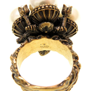 美品 グッチ インターロッキングG 13号 メタル ゴールド フェイクパール リング 指輪 0099【中古】GUCCI