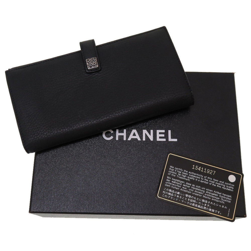 美品 シャネル レザー 15番台 ブラック 黒 Ｗホック長財布 財布 0102【中古】CHANEL