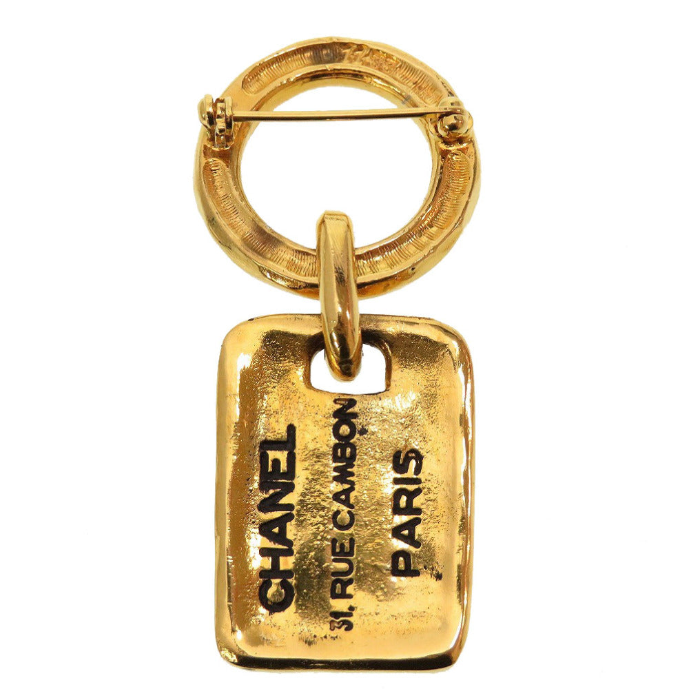 美品 シャネル カンボン ロゴ プレート メタル ヴィンテージ ゴールド ブローチ 0106【中古】CHANEL