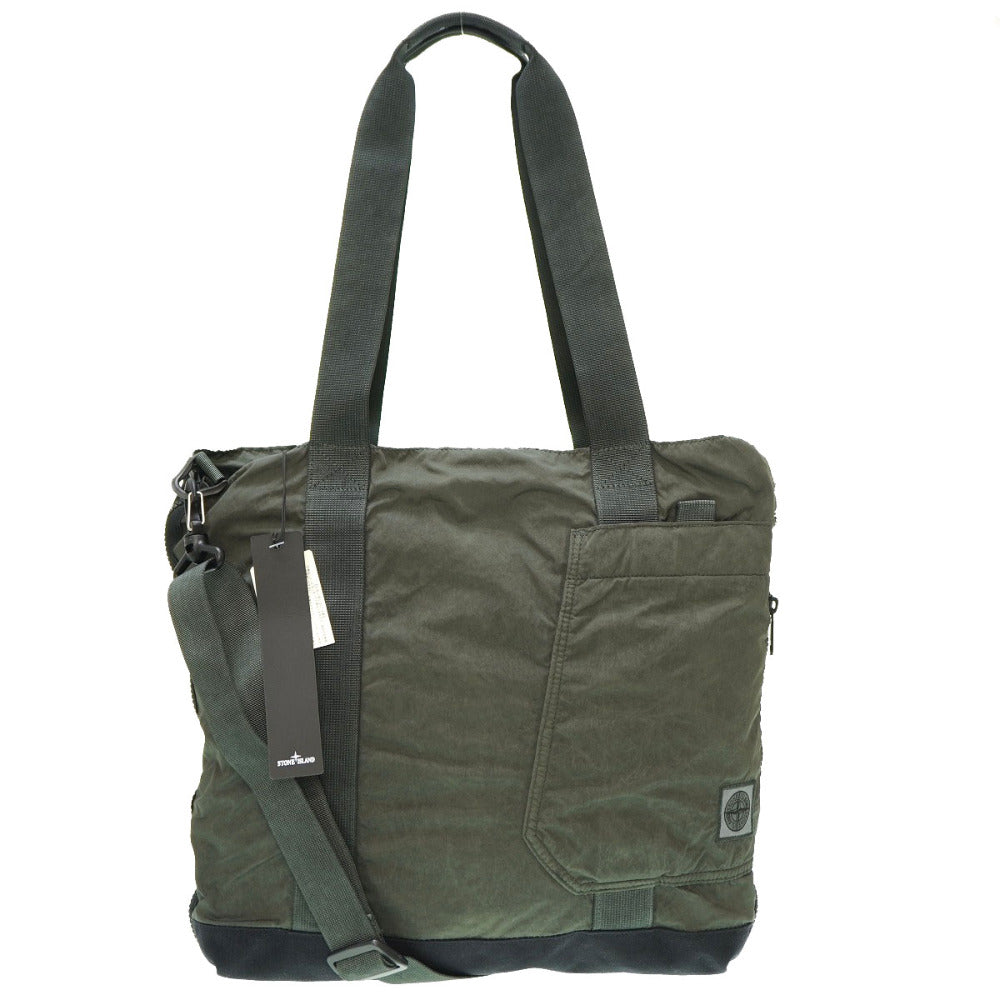 新品同様 ストーンアイランド 2WAY ショルダー トートバッグ  ナイロン グリーン系 ストラップ付 0113【中古】STONE ISLAND