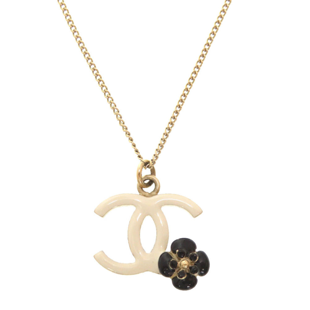 美品 シャネル カメリア ココマーク ホワイト ゴールド ネックレス アクセサリー 白 0118 【中古】 CHANEL
