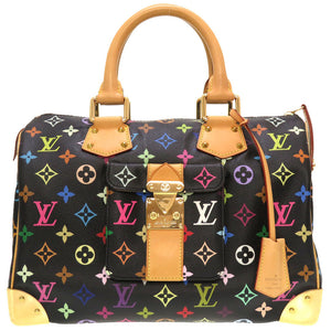 美品 ルイ ヴィトン モノグラム マルチカラー スピーディ30  ノワール M92642 ハンドバッグ バッグ 黒  LV 0119 【中古】 LOUIS VUITTON