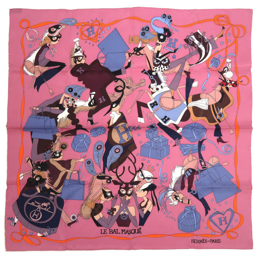 美品 エルメス カレ90 LE BAL MASQUE 仮面舞踏会 シルク パープル スカーフ 紫 0120 【中古】 HERMES