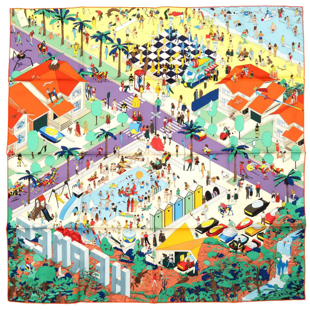 未使用 エルメス カレ90 エルメス オン ザ ビーチ Hermes on The Beach シルク マルチカラー スカーフ 0126 【中古】 HERMES