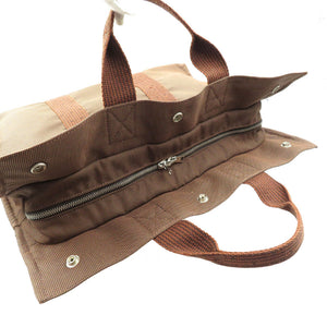 美品 エルメス エールライン トートMM キャンバス シルバー金具 ブラウン トートバッグ 0001【中古】HERMES