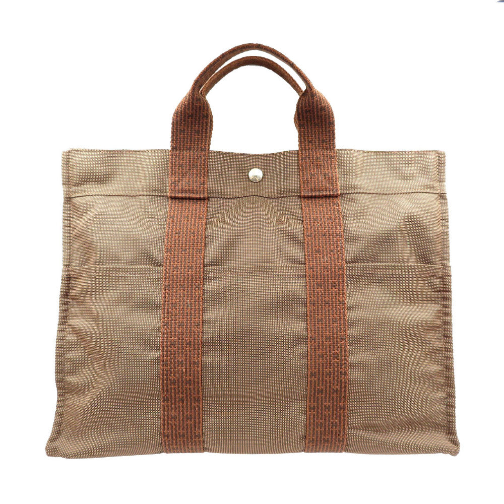 美品 エルメス エールライン トートMM キャンバス シルバー金具 ブラウン トートバッグ 0001【中古】HERMES