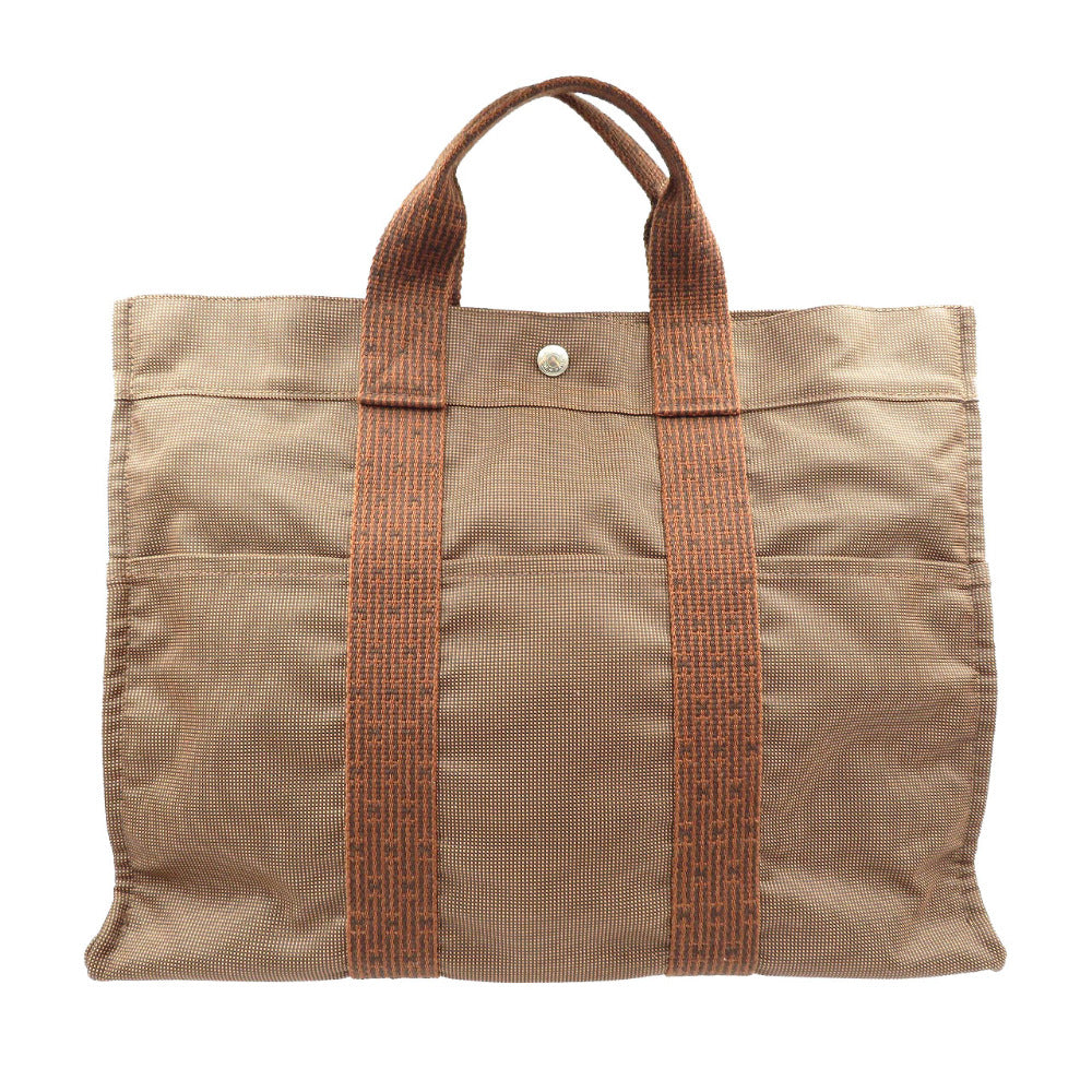 美品 エルメス エールライン トートMM キャンバス シルバー金具 ブラウン トートバッグ 0001【中古】HERMES