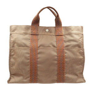 美品 エルメス エールライン トートMM キャンバス シルバー金具 ブラウン トートバッグ 0001【中古】HERMES