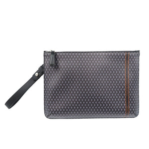 新品同様 ダンヒル エンジンターン PVCコーティングキャンバス シルバー金具 ブラック グレー クラッチバッグ 0002【中古】dunhill