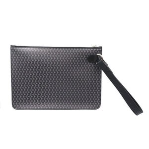 新品同様 ダンヒル エンジンターン PVCコーティングキャンバス シルバー金具 ブラック グレー クラッチバッグ 0002【中古】dunhill