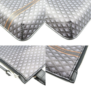 新品同様 ダンヒル エンジンターン PVCコーティングキャンバス シルバー金具 ブラック グレー クラッチバッグ 0002【中古】dunhill