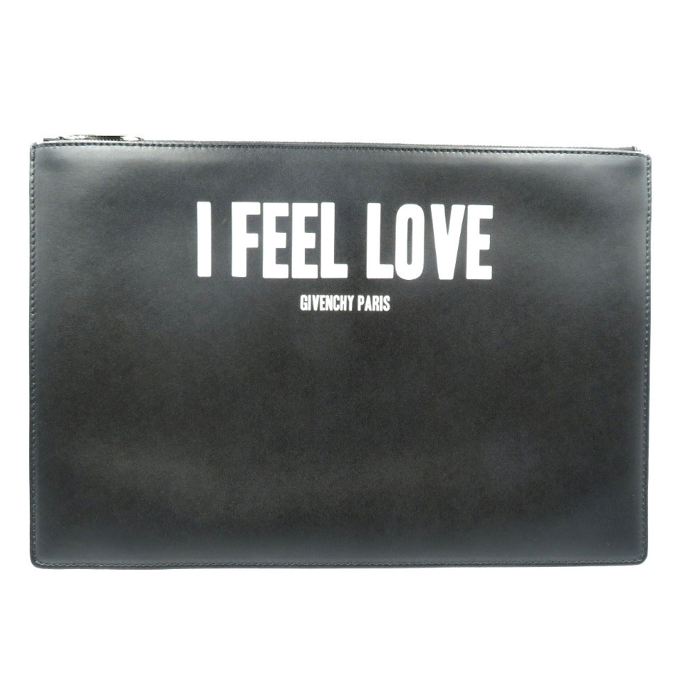 新品同様 ジバンシィ I FEEL LOVE カーフ シルバー金具 ブラック ホワイト クラッチバッグ 0003【中古】GIVENCHY