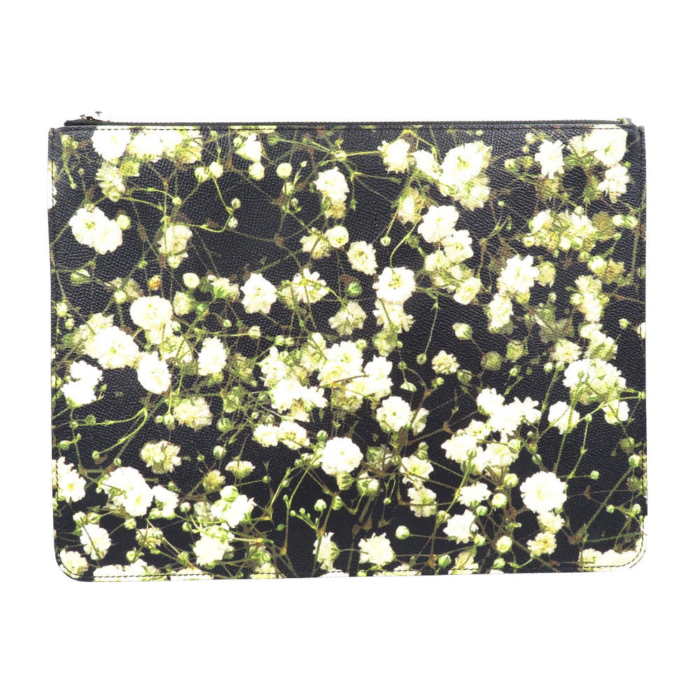 新品同様 ジバンシィ 花柄 PVC シルバー金具 ブラック ホワイト クラッチバッグ 0004【中古】GIVENCHY