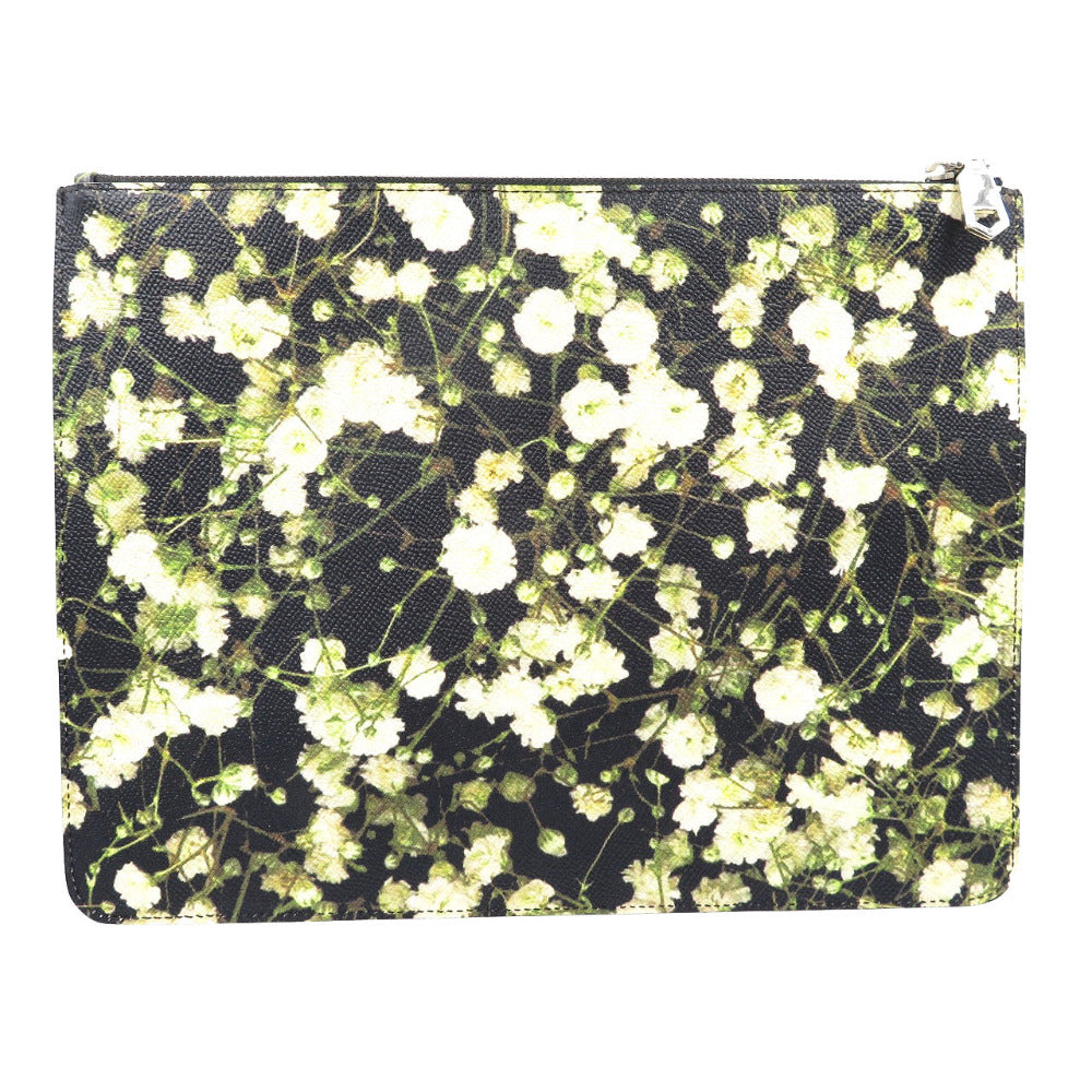 新品同様 ジバンシィ 花柄 PVC シルバー金具 ブラック ホワイト クラッチバッグ 0004【中古】GIVENCHY