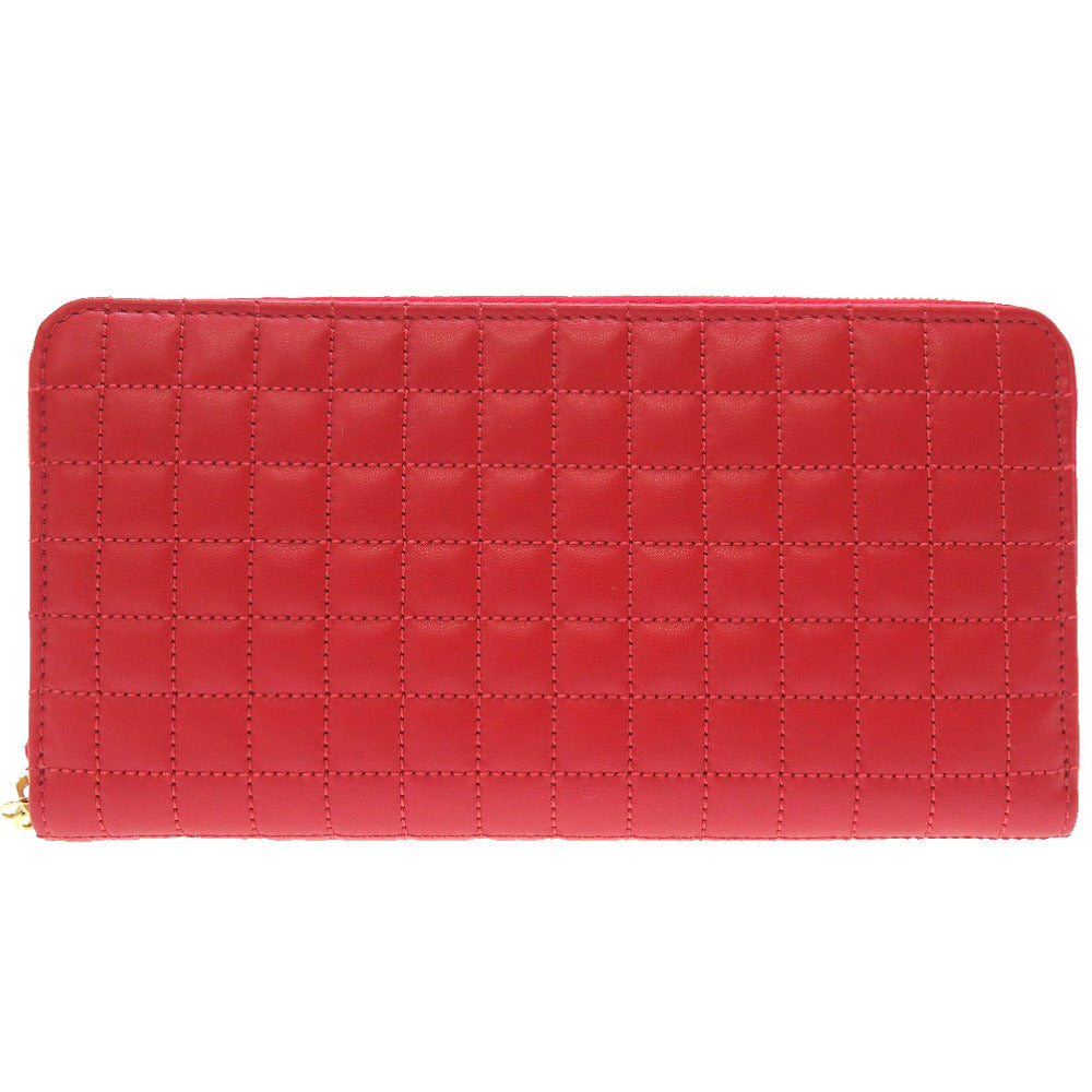 未使用 セリーヌ レザー レッド ゴールド金具 10B553BFL ラウンドファスナー 長財布 財布 赤 0014 【中古】 CELINE