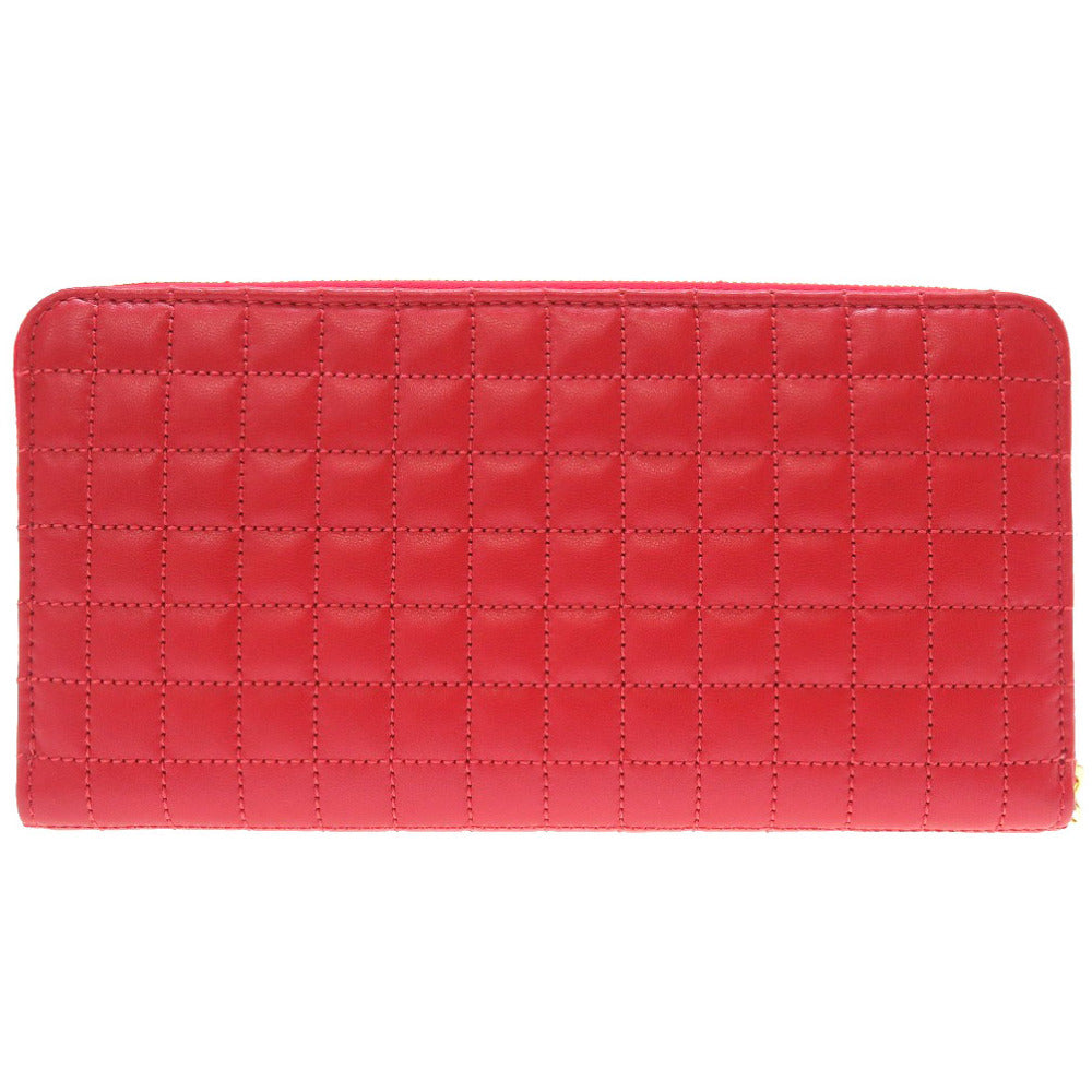 未使用 セリーヌ レザー レッド ゴールド金具 10B553BFL ラウンドファスナー 長財布 財布 赤 0014 【中古】 CELINE