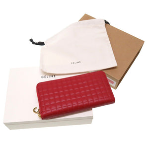 未使用 セリーヌ レザー レッド ゴールド金具 10B553BFL ラウンドファスナー 長財布 財布 赤 0014 【中古】 CELINE