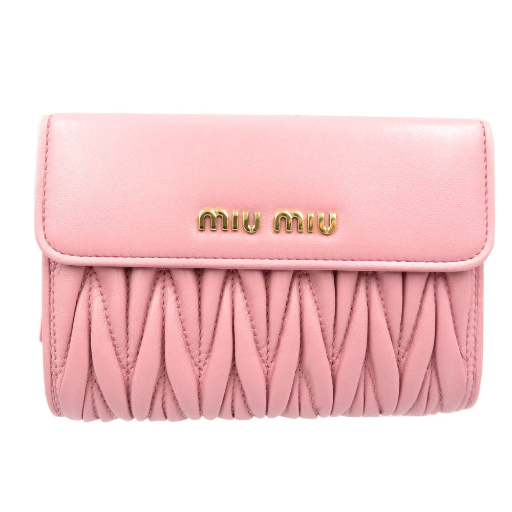 新品同様 ミュウミュウ マトラッセ 5ML225 L字ファスナー ラムスキン ゴールド金具 ローズ ピンク 二つ折り財布 0014【中古】miu miu