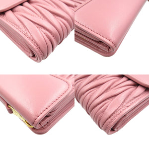 新品同様 ミュウミュウ マトラッセ 5ML225 L字ファスナー ラムスキン ゴールド金具 ローズ ピンク 二つ折り財布 0014【中古】miu miu