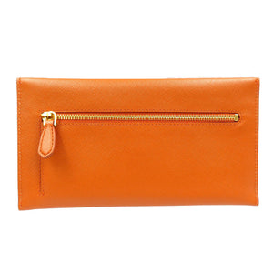 新品同様 プラダ エンベロープ レザー ゴールド金具 オレンジ 長財布 ドキュメントケース 0015【中古】PRADA