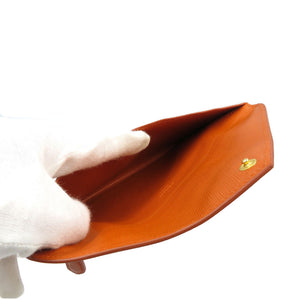 新品同様 プラダ エンベロープ レザー ゴールド金具 オレンジ 長財布 ドキュメントケース 0015【中古】PRADA