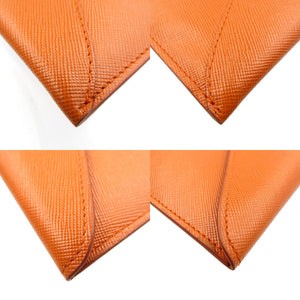 新品同様 プラダ エンベロープ レザー ゴールド金具 オレンジ 長財布 ドキュメントケース 0015【中古】PRADA