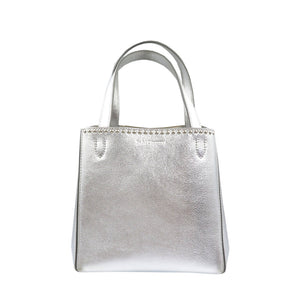 美品 ジェイアンドエムデヴィッドソン ベルミニ カーフ スウェード シルバー金具 シルバー ハンドバッグ 0018【中古】J&M DAVIDSON