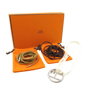 新品同様 エルメス サッシュベルト Hロゴ 紐 メタル シルバー ホワイト ブラウン ベージュ ベルト 0021【中古】HERMES