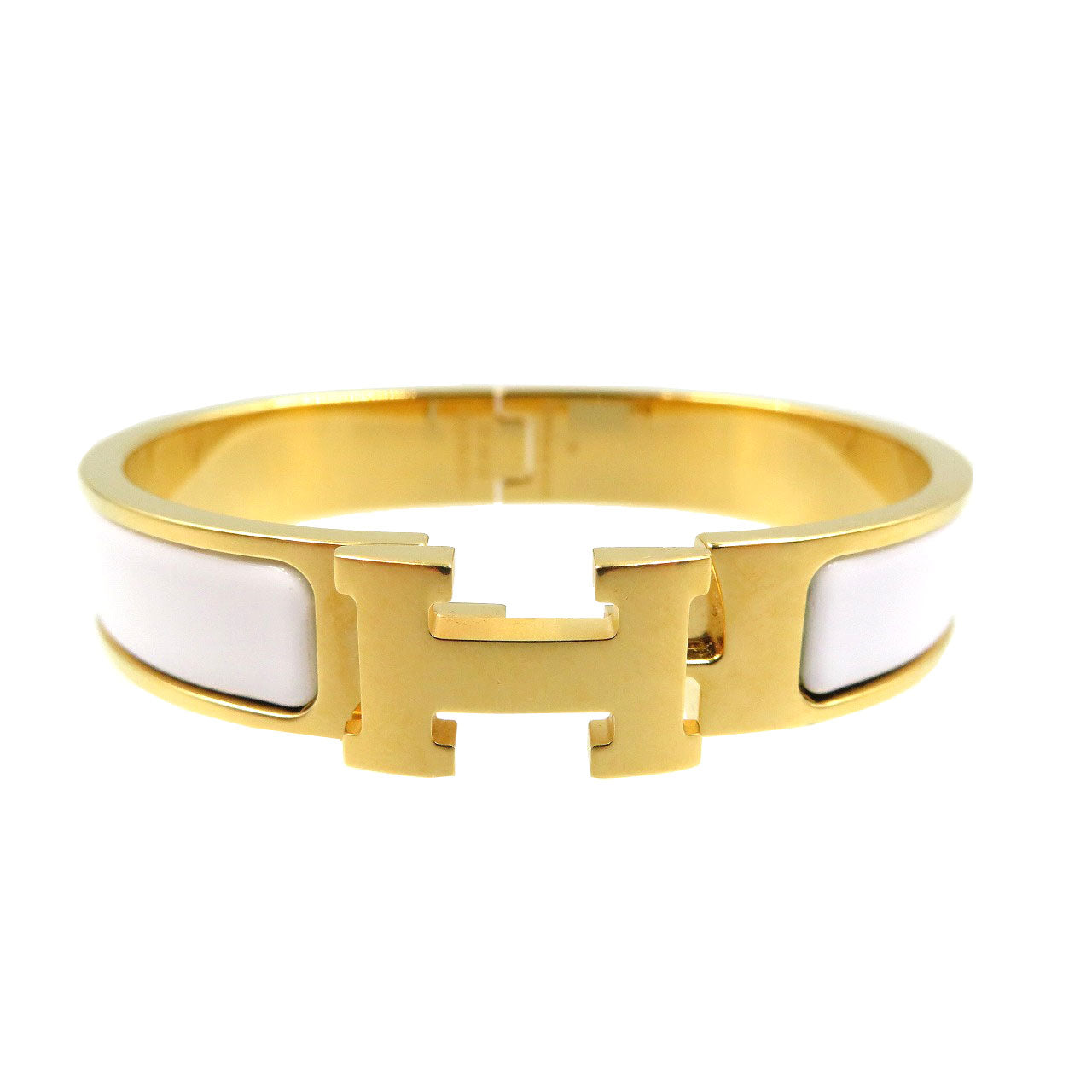 美品 エルメス クリッククラックPM GP エナメル ゴールド ホワイト ブレスレット 0022【中古】HERMES